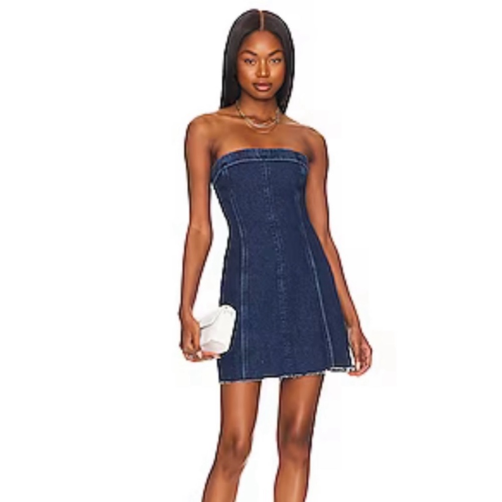 WeWoreWhat Strapless Denim Dress - Dark Blue